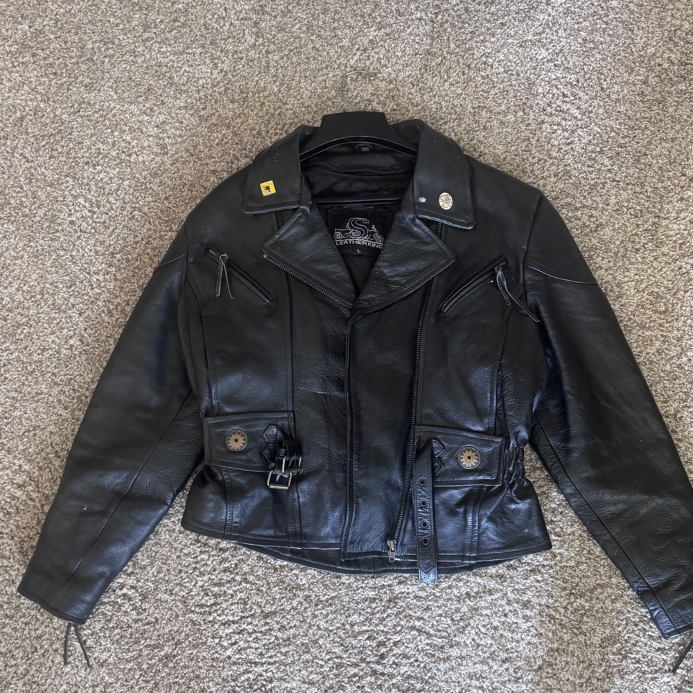 LeatherKing Women's Large Black Full Zip Leather Jacket Motorcycle Thinsulate 3M